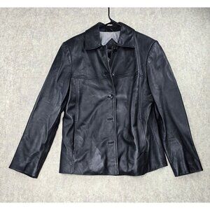 Valerie Stevens Women’s Black Genuine Lamb Leather Jacket Medium Button Front